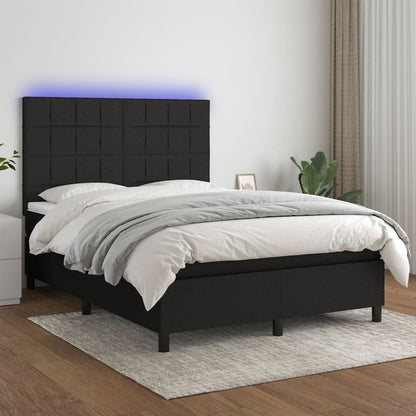 Box Spring Postel S Matrací A Led Černá Textil Černá