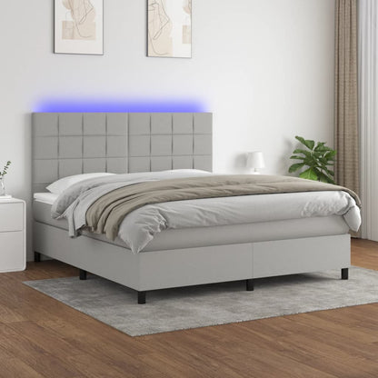 Box Spring Postel S Matrací A Led Textil Světle Šedá