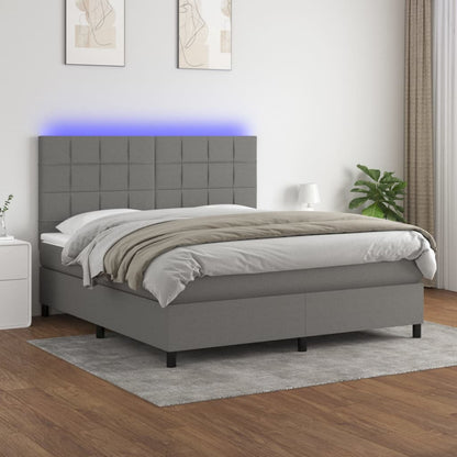 Box Spring Postel S Matrací A Led Textil Tmavě Šedá
