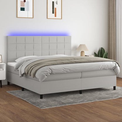 Box Spring Postel S Matrací A Led Textil Světle Šedá