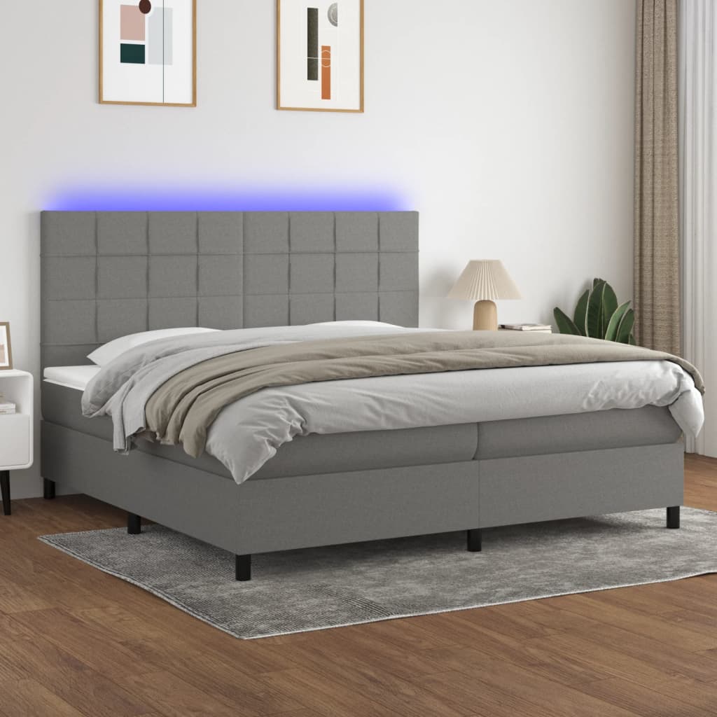 Box Spring Postel S Matrací A Led Textil Tmavě Šedá