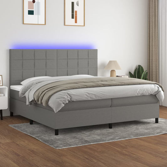 Box Spring Postel S Matrací A Led Textil Tmavě Šedá