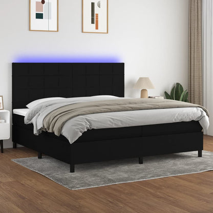 Box Spring Postel S Matrací A Led Černá Textil Černá