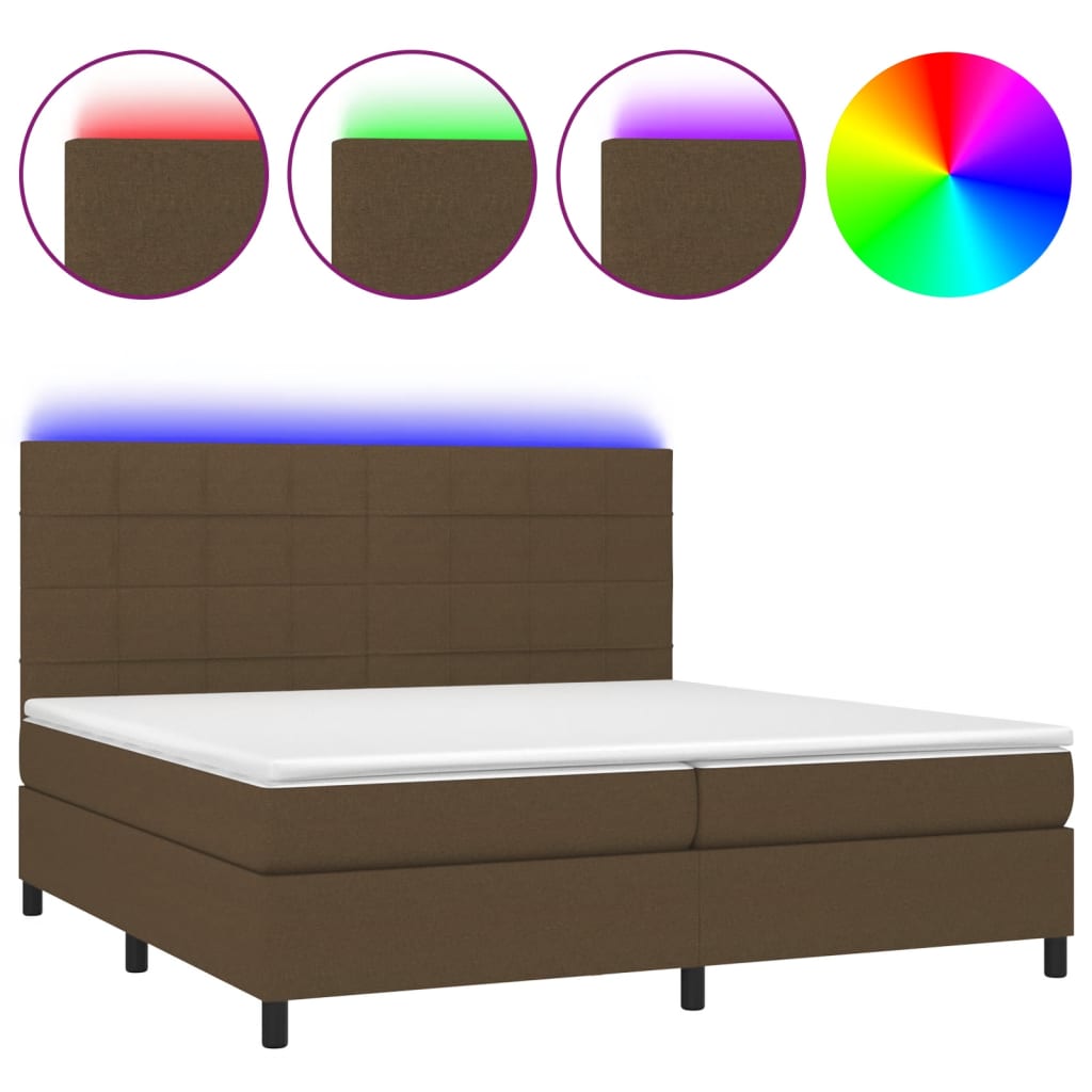 Box Spring Postel S Matrací A Led Tmavě Hnědá 200X200 Cm Textil