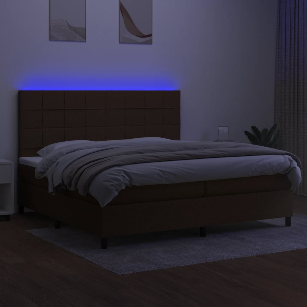 Box Spring Postel S Matrací A Led Tmavě Hnědá 200X200 Cm Textil