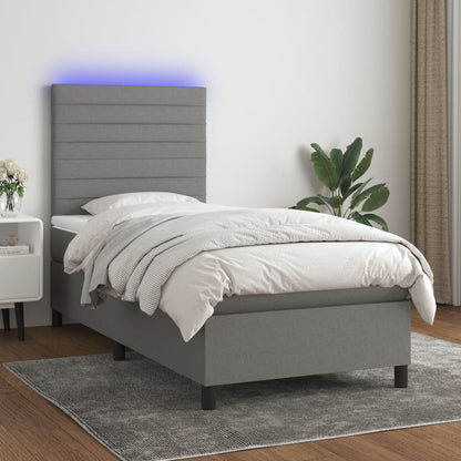 Box Spring Postel S Matrací A Led Textil Tmavě Šedá