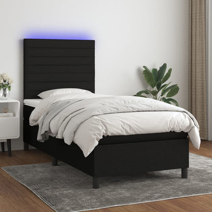 Box Spring Postel S Matrací A Led Černá Textil Černá