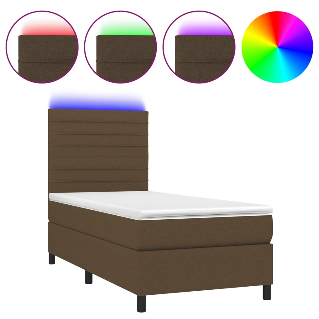 Box Spring Postel S Matrací A Led Tmavě Hnědá 80X200 Cm Textil