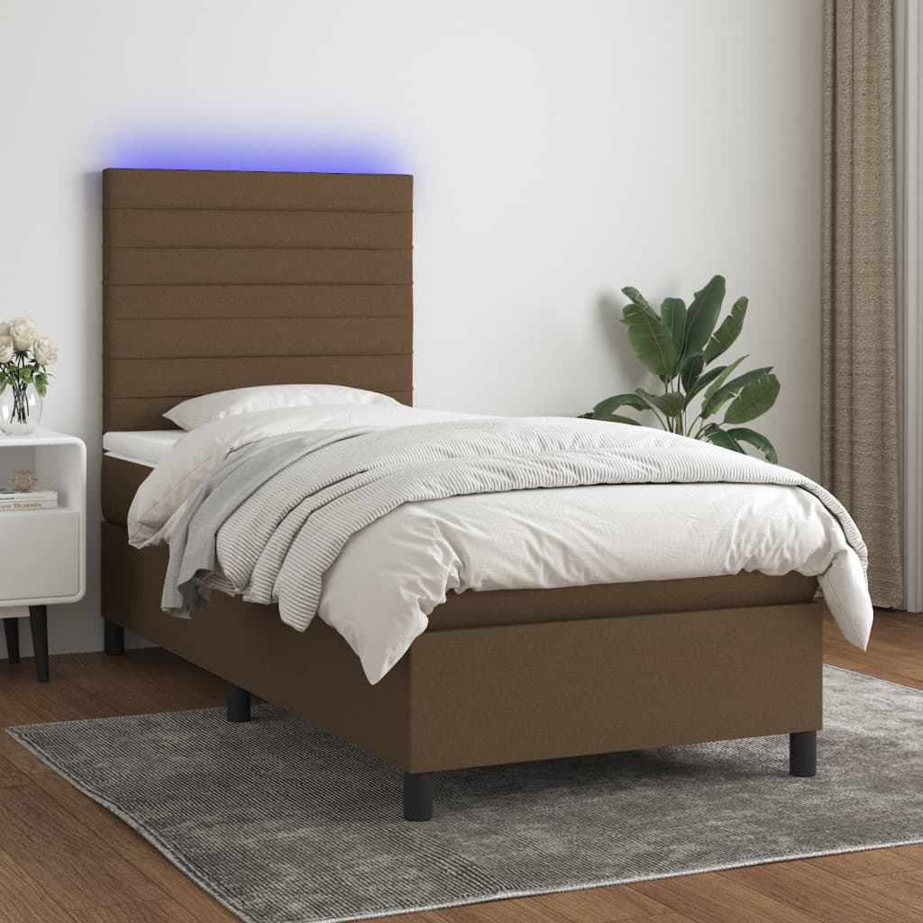 Box Spring Postel S Matrací A Led Tmavě Hnědá 80X200 Cm Textil