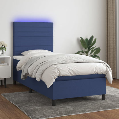 Box Spring Postel S Matrací A Led Textil Modrá