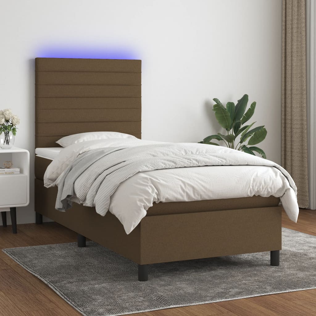 Box Spring Postel S Matrací A Led Tmavě Hnědá 90X190 Cm Textil