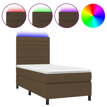 Box Spring Postel S Matrací A Led Tmavě Hnědá 90X200 Cm Textil