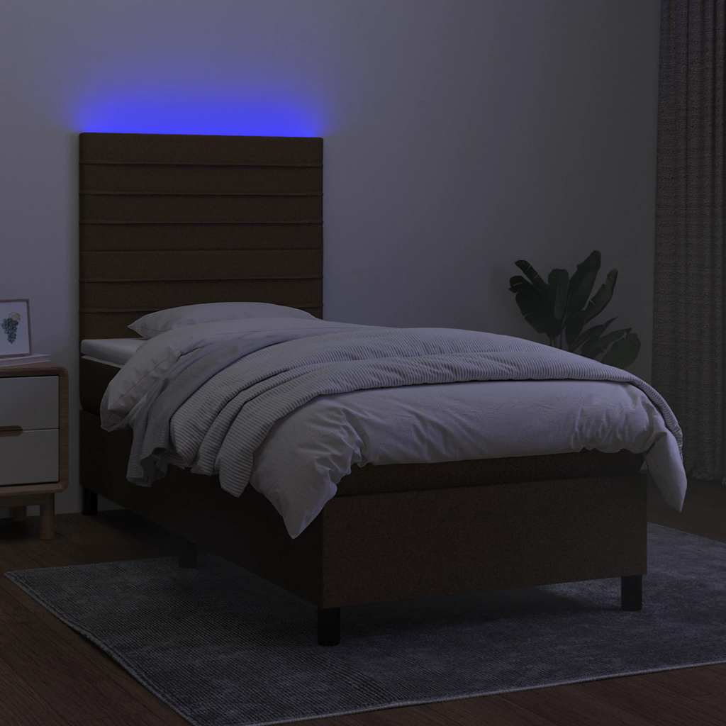 Box Spring Postel S Matrací A Led Tmavě Hnědá 90X200 Cm Textil