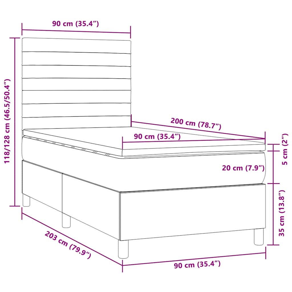 Box Spring Postel S Matrací A Led Tmavě Hnědá 90X200 Cm Textil