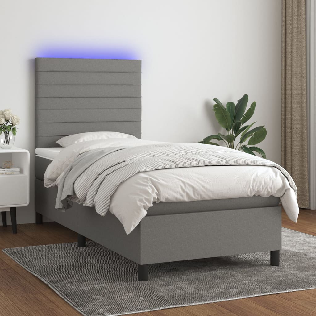 Box Spring Postel S Matrací A Led Textil Tmavě Šedá