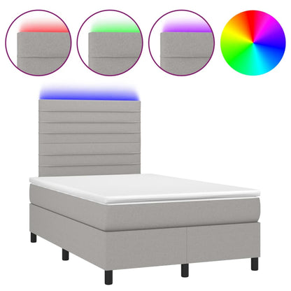 Box Spring Postel S Matrací A Led Textil Světle Šedá