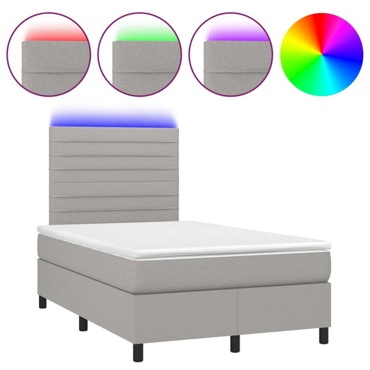 Box Spring Postel S Matrací A Led Textil Světle Šedá