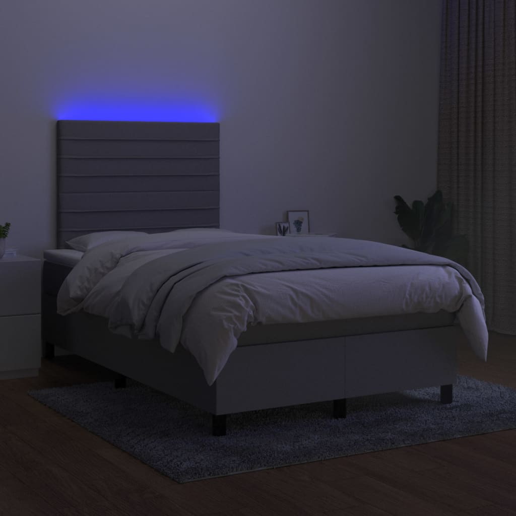 Box Spring Postel S Matrací A Led Textil Světle Šedá
