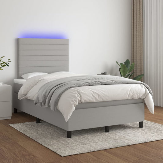 Box Spring Postel S Matrací A Led Textil Světle Šedá