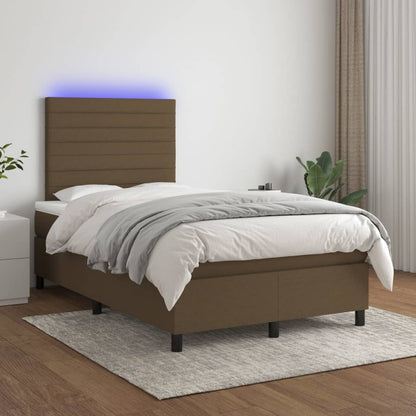 Box Spring Postel S Matrací A Led Tmavě Hnědá 120X200 Cm Textil