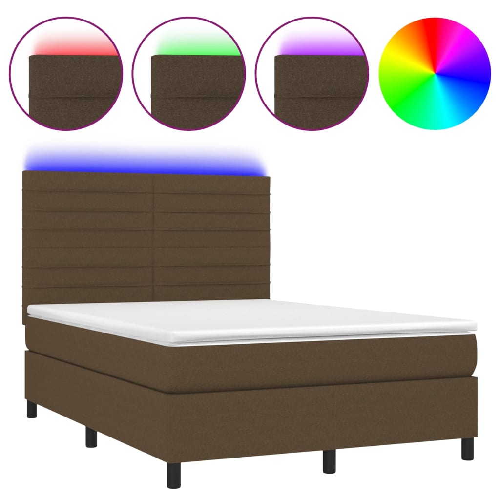 Box Spring Postel S Matrací A Led Tmavě Hnědá 140X190 Cm Textil
