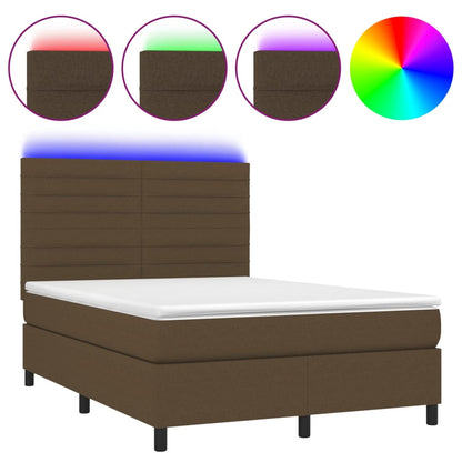 Box Spring Postel S Matrací A Led Tmavě Hnědá 140X190 Cm Textil