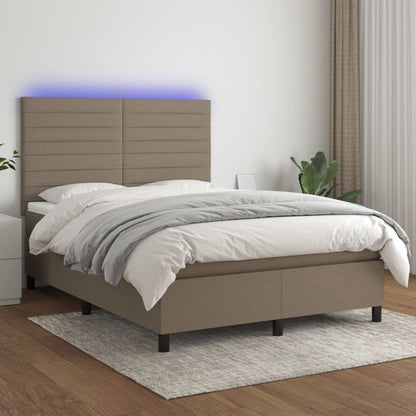 Box Spring Postel S Matrací A Led Textil Taupe