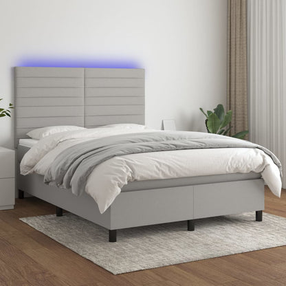 Box Spring Postel S Matrací A Led Textil Světle Šedá