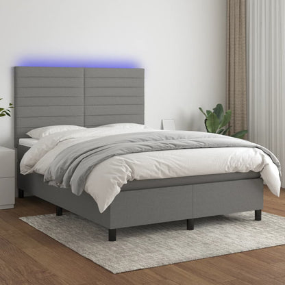 Box Spring Postel S Matrací A Led Textil Tmavě Šedá