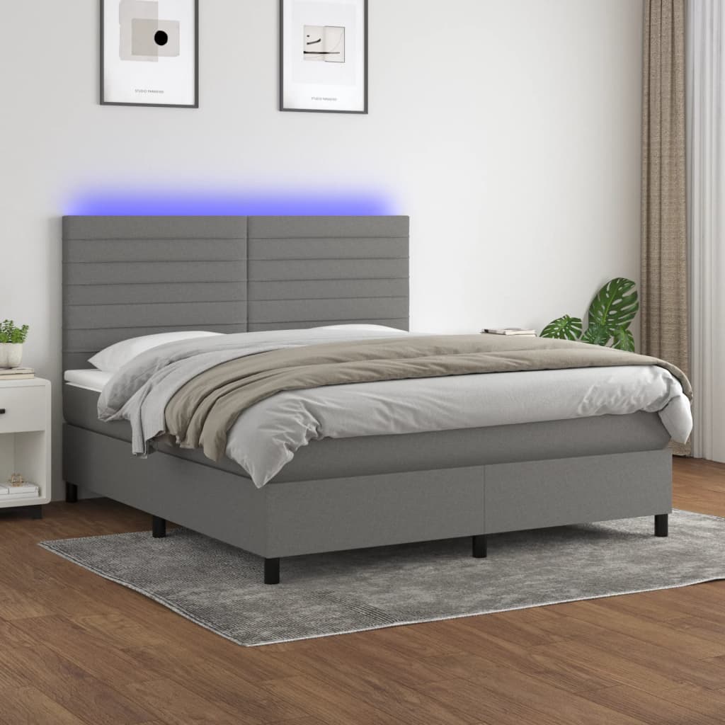 Box Spring Postel S Matrací A Led Textil Tmavě Šedá
