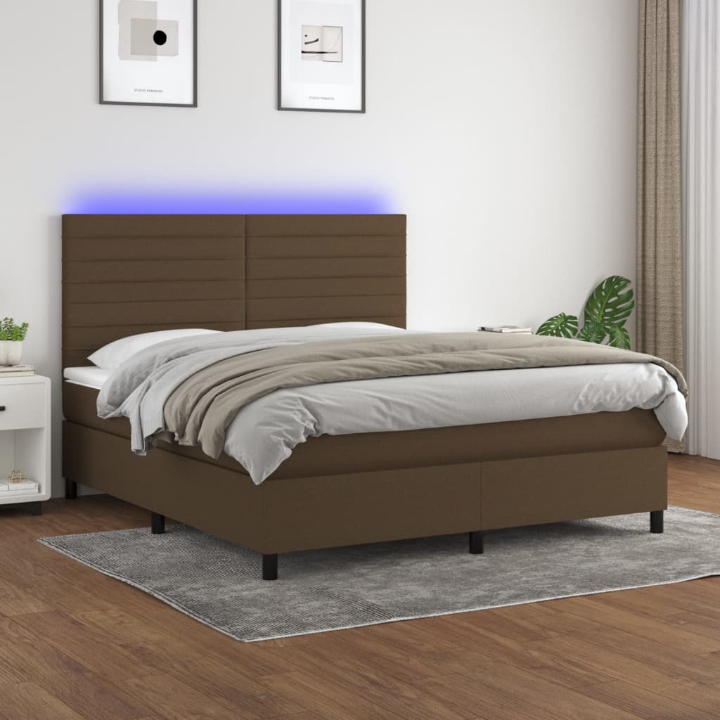 Box Spring Postel S Matrací A Led Tmavě Hnědá 160X200 Cm Textil