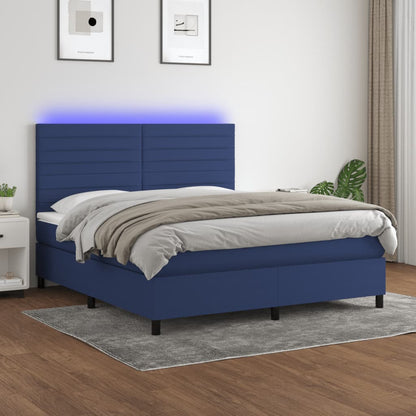 Box Spring Postel S Matrací A Led Textil Modrá