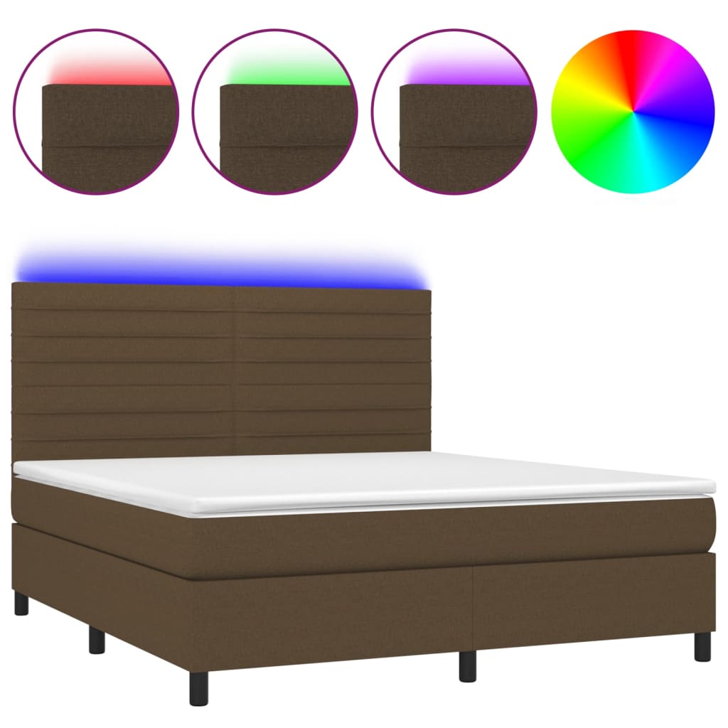 Box Spring Postel S Matrací A Led Tmavě Hnědá 180X200 Cm Textil