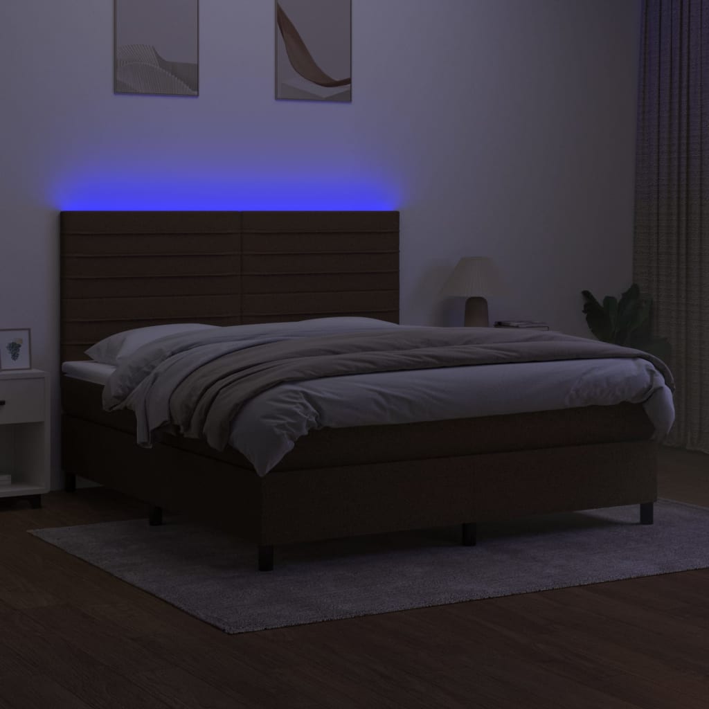 Box Spring Postel S Matrací A Led Tmavě Hnědá 180X200 Cm Textil