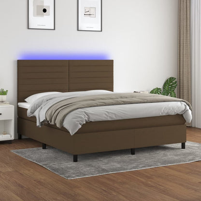 Box Spring Postel S Matrací A Led Tmavě Hnědá 180X200 Cm Textil