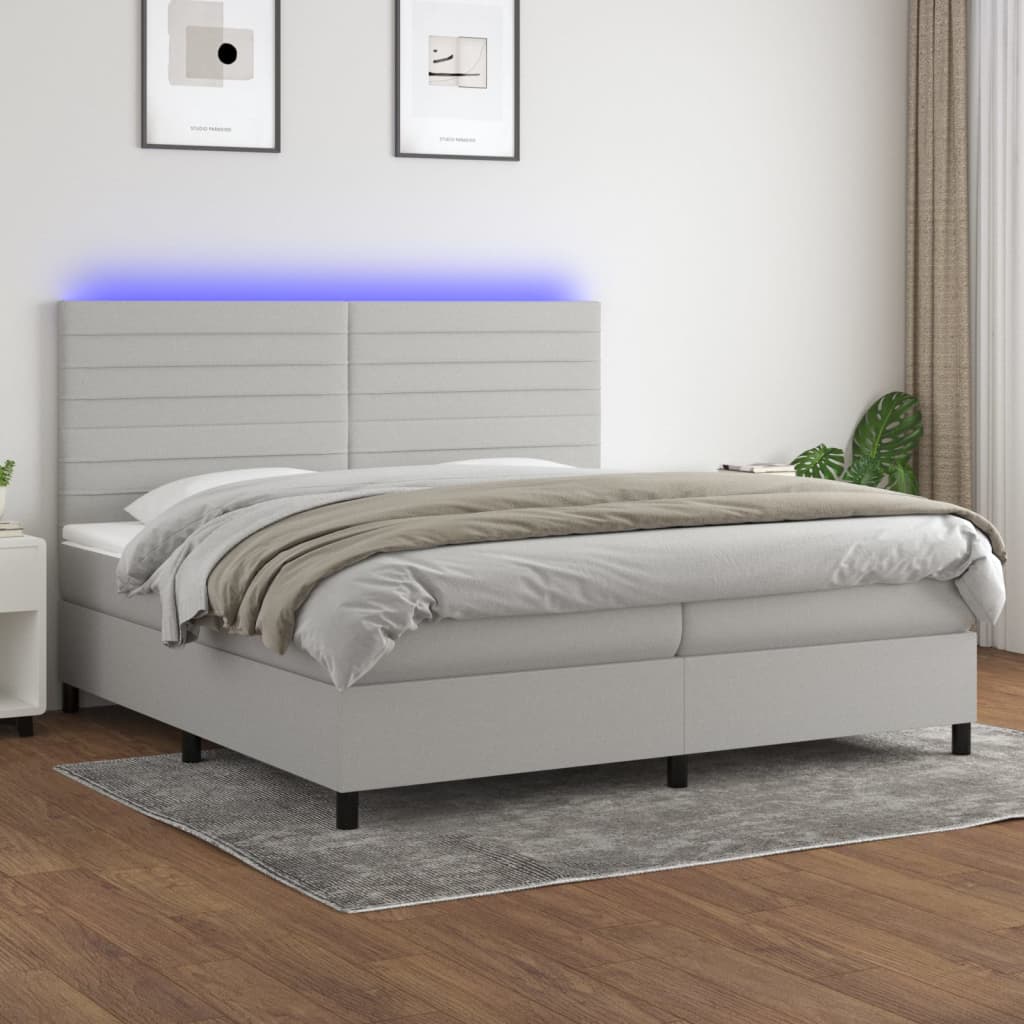 Box Spring Postel S Matrací A Led Textil Světle Šedá