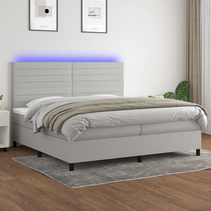 Box Spring Postel S Matrací A Led Textil Světle Šedá