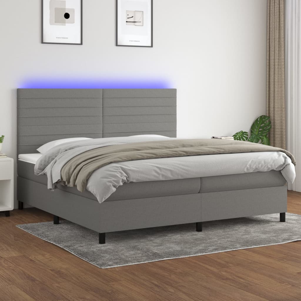 Box Spring Postel S Matrací A Led Textil Tmavě Šedá
