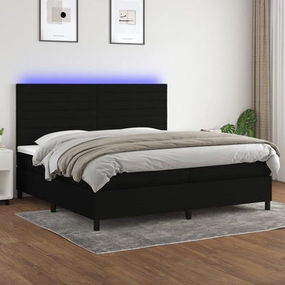 Box Spring Postel S Matrací A Led Černá Textil Černá