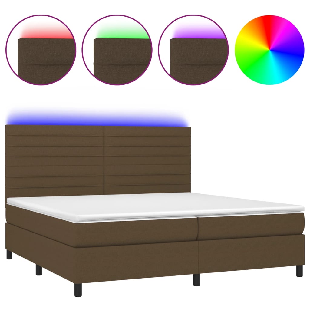 Box Spring Postel S Matrací A Led Tmavě Hnědá 200X200 Cm Textil