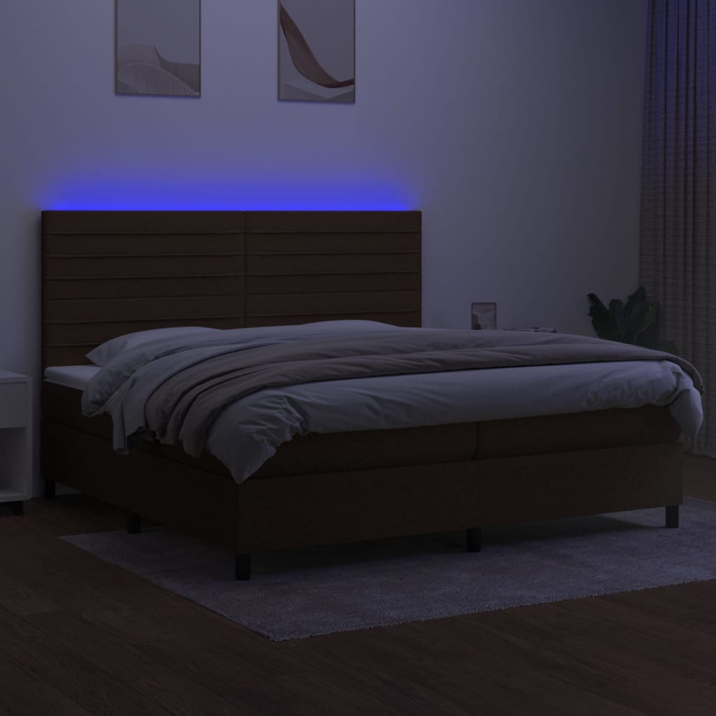 Box Spring Postel S Matrací A Led Tmavě Hnědá 200X200 Cm Textil