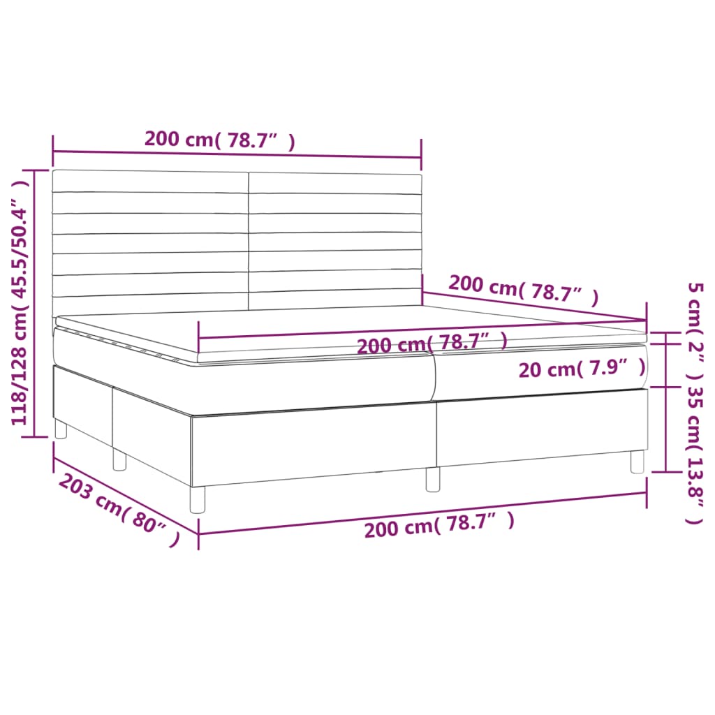 Box Spring Postel S Matrací A Led Tmavě Hnědá 200X200 Cm Textil
