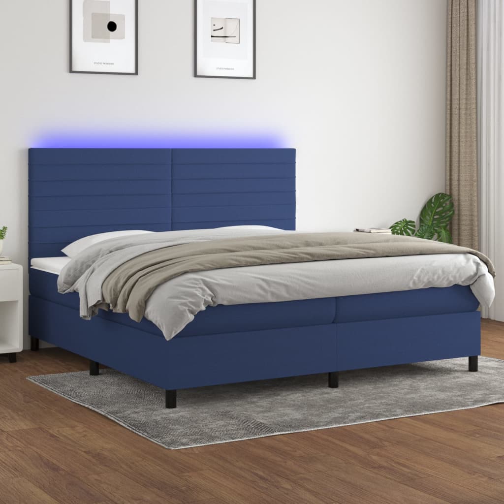 Box Spring Postel S Matrací A Led Textil Modrá