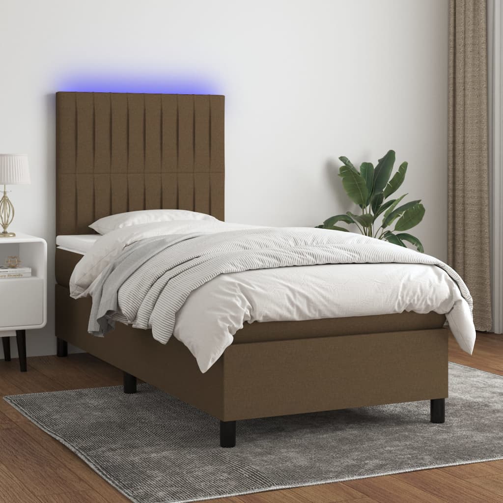 Box Spring Postel S Matrací A Led Tmavě Hnědá 90X190 Cm Textil