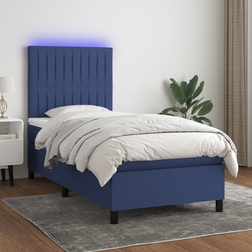 Box Spring Postel S Matrací A Led Textil Modrá