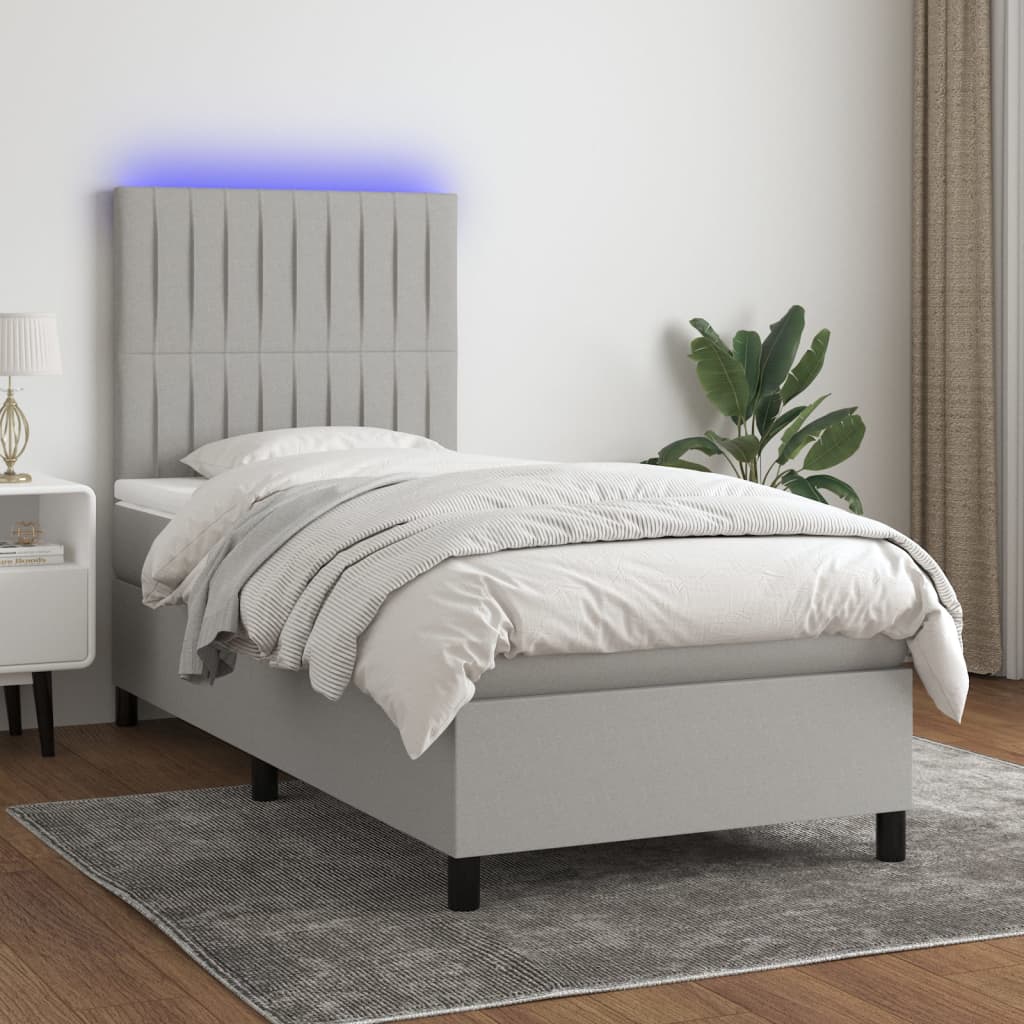 Box Spring Postel S Matrací A Led Textil Světle Šedá