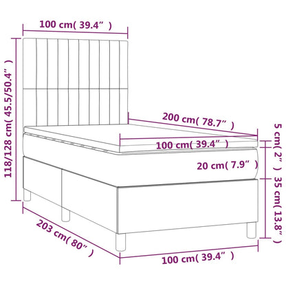 Box Spring Postel S Matrací A Led Tmavě Hnědá 100X200 Cm Textil