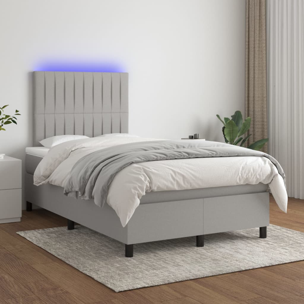 Box Spring Postel S Matrací A Led Textil Světle Šedá