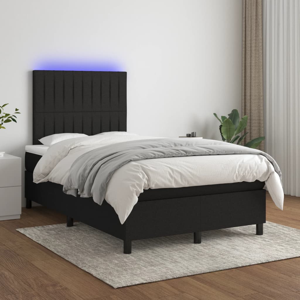 Box Spring Postel S Matrací A Led Černá Textil Černá
