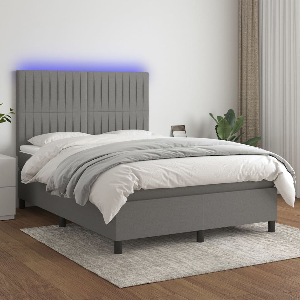 Box Spring Postel S Matrací A Led Textil Tmavě Šedá
